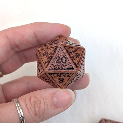 Everwild D20 – Large 1.25" Wooden Die with Mountains and Forest Engravings Dice sets Fennek and Finch