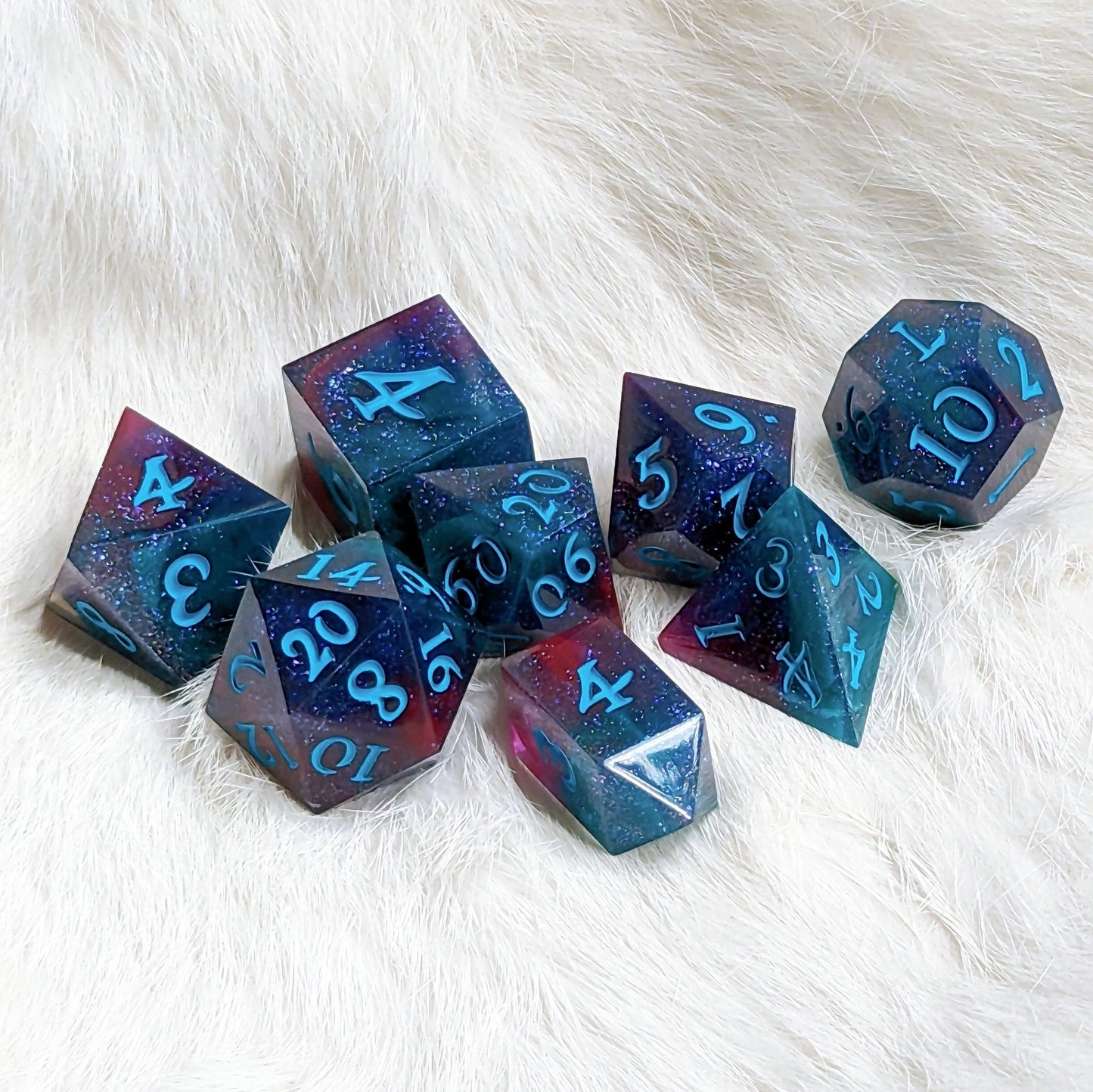 Fae Wing Dust Dice Set – 7 - Piece Iridescent Shimmer DnD Dice | Fennek & Finch - Fennek and Finch
