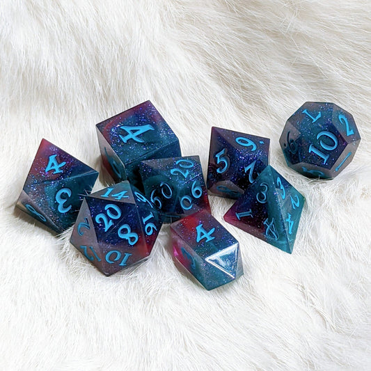 Fae Wing Dust Dice Set – 7 - Piece Iridescent Shimmer DnD Dice | Fennek & Finch - Fennek and Finch