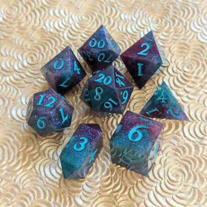 Fae Wing Dust Dice Set – 7 - Piece Iridescent Shimmer DnD Dice | Fennek & Finch - Fennek and Finch