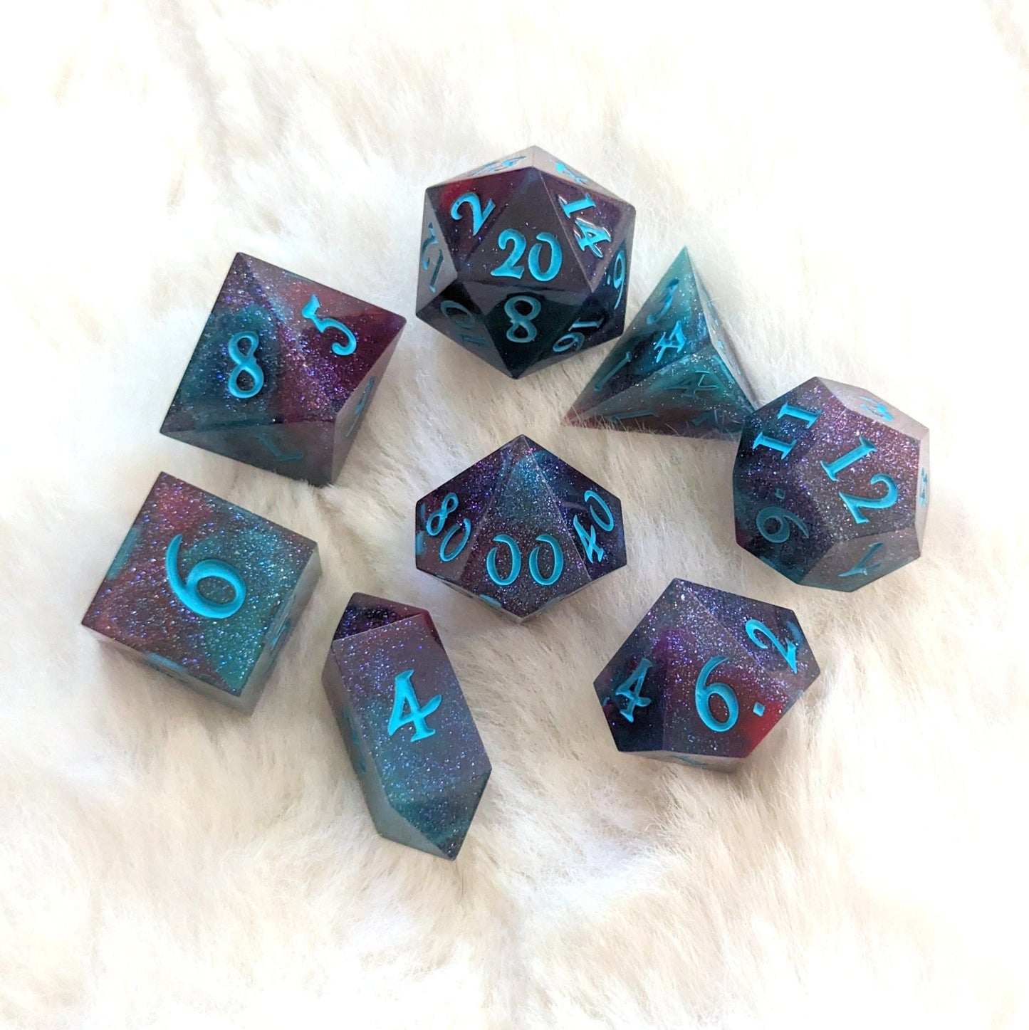Fae Wing Dust Dice Set – 7 - Piece Iridescent Shimmer DnD Dice | Fennek & Finch - Fennek and Finch