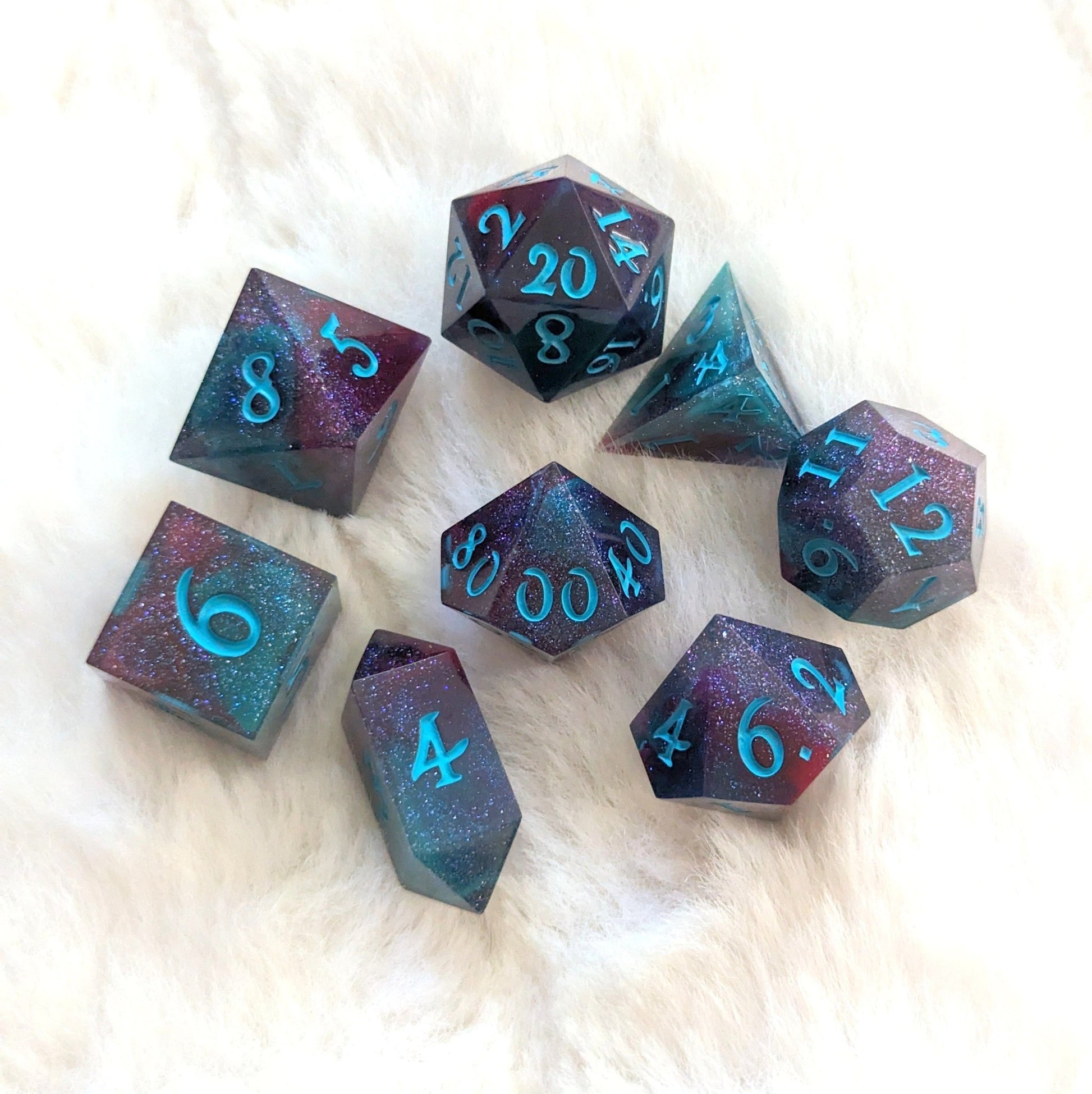 Fae Wing Dust Dice Set – 7 - Piece Iridescent Shimmer DnD Dice | Fennek & Finch - Fennek and Finch