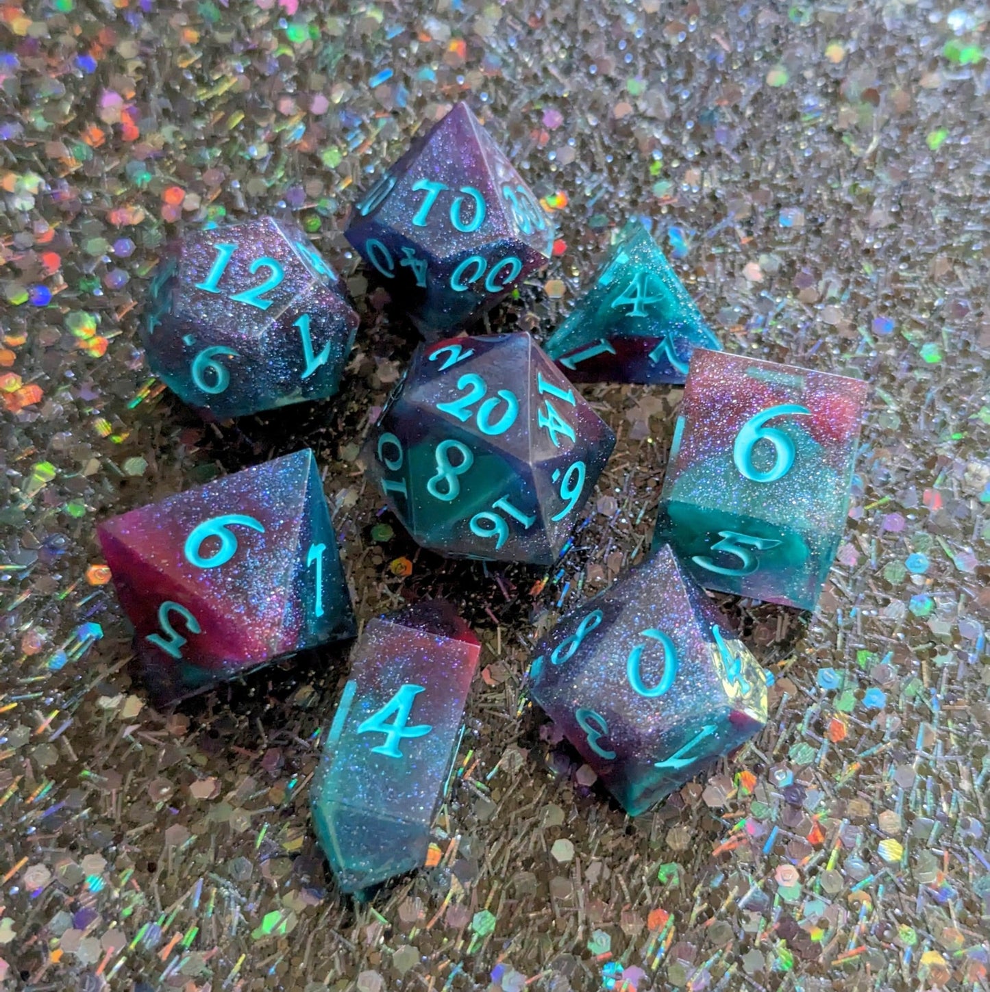Fae Wing Dust Dice Set – 7 - Piece Iridescent Shimmer DnD Dice | Fennek & Finch - Fennek and Finch