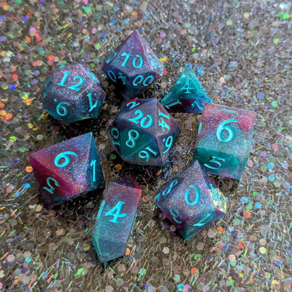 Fae Wing Dust Dice Set – 7 - Piece Iridescent Shimmer DnD Dice | Fennek & Finch - Fennek and Finch