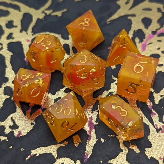 Flame Cast Dice Set – 7 - Piece Fire Orange Yellow Red DnD Dice | Fennek & Finch - Fennek and Finch