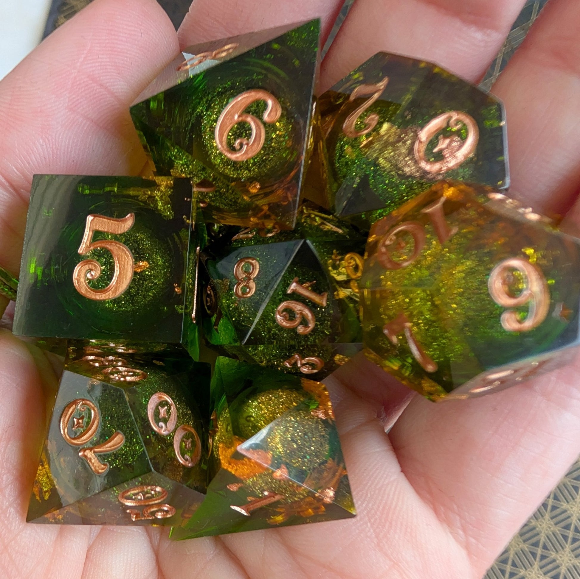 Forest Liquid Core Dice Set – 7pc Sharp Edge with Crystal D4 - Fennek and Finch