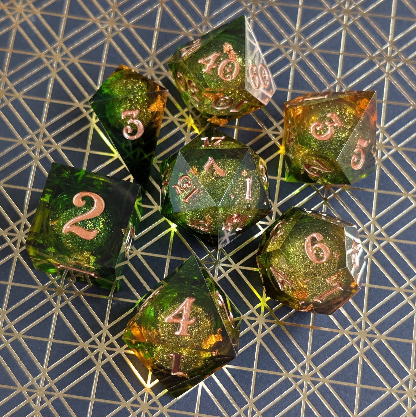 Forest Liquid Core Dice Set – 7pc Sharp Edge with Crystal D4 - Fennek and Finch