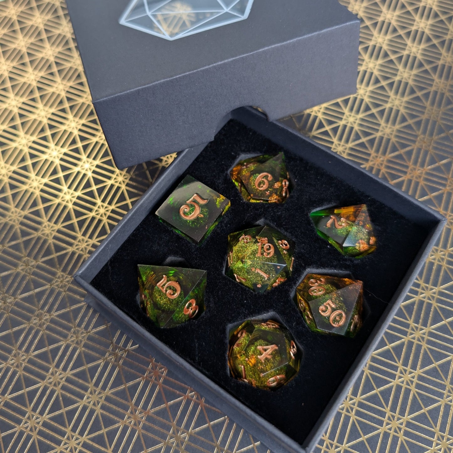 Forest Liquid Core Dice Set – 7pc Sharp Edge with Crystal D4 - Fennek and Finch