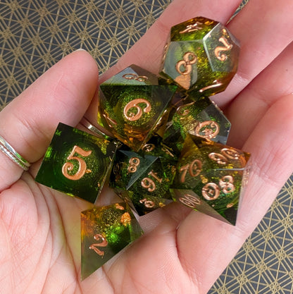 Forest Liquid Core Dice Set – 7pc Sharp Edge with Crystal D4 - Fennek and Finch