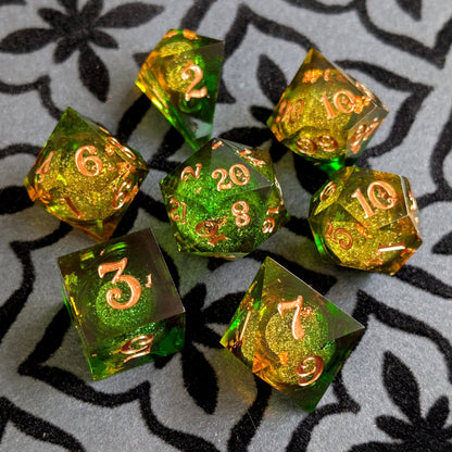 Forest Liquid Core Dice Set – 7pc Sharp Edge with Crystal D4 - Fennek and Finch