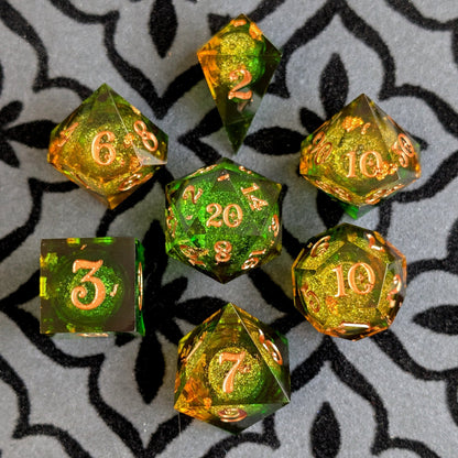 Forest Liquid Core Dice Set – 7pc Sharp Edge with Crystal D4 - Fennek and Finch