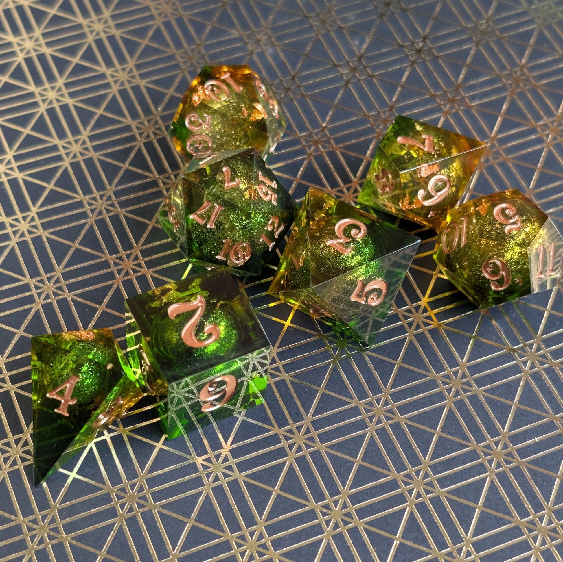 Forest Liquid Core Dice Set – 7pc Sharp Edge with Crystal D4 - Fennek and Finch