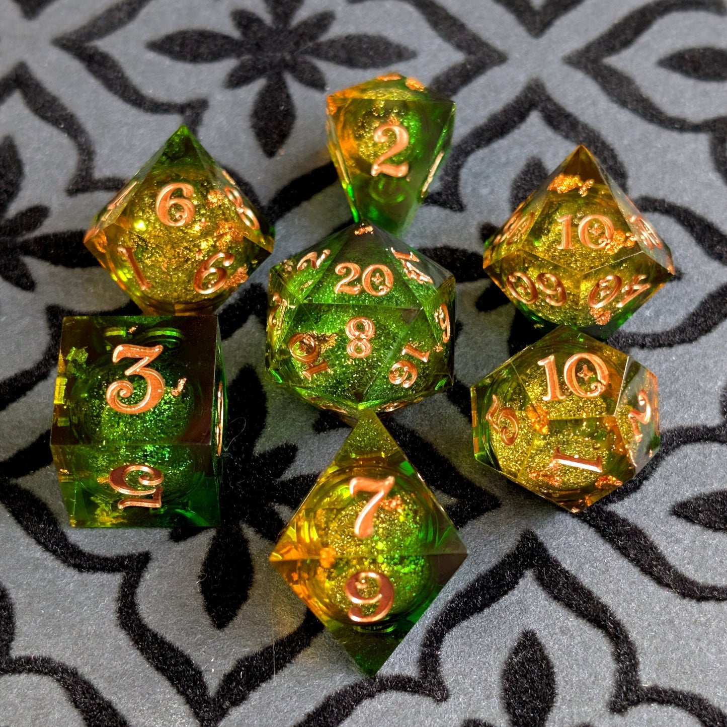 Forest Liquid Core Dice Set – 7pc Sharp Edge with Crystal D4 - Fennek and Finch