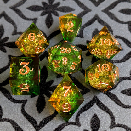 Forest Liquid Core Dice Set – 7pc Sharp Edge with Crystal D4 - Fennek and Finch