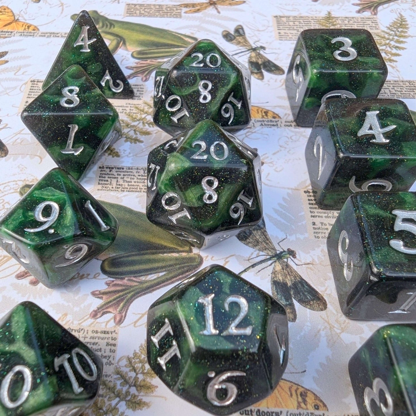 Forest Swamp Dice Set – 7 and 11 - Piece Golgari DnD Dice with Counter Dice | Fennek & Finch - Fennek and Finch