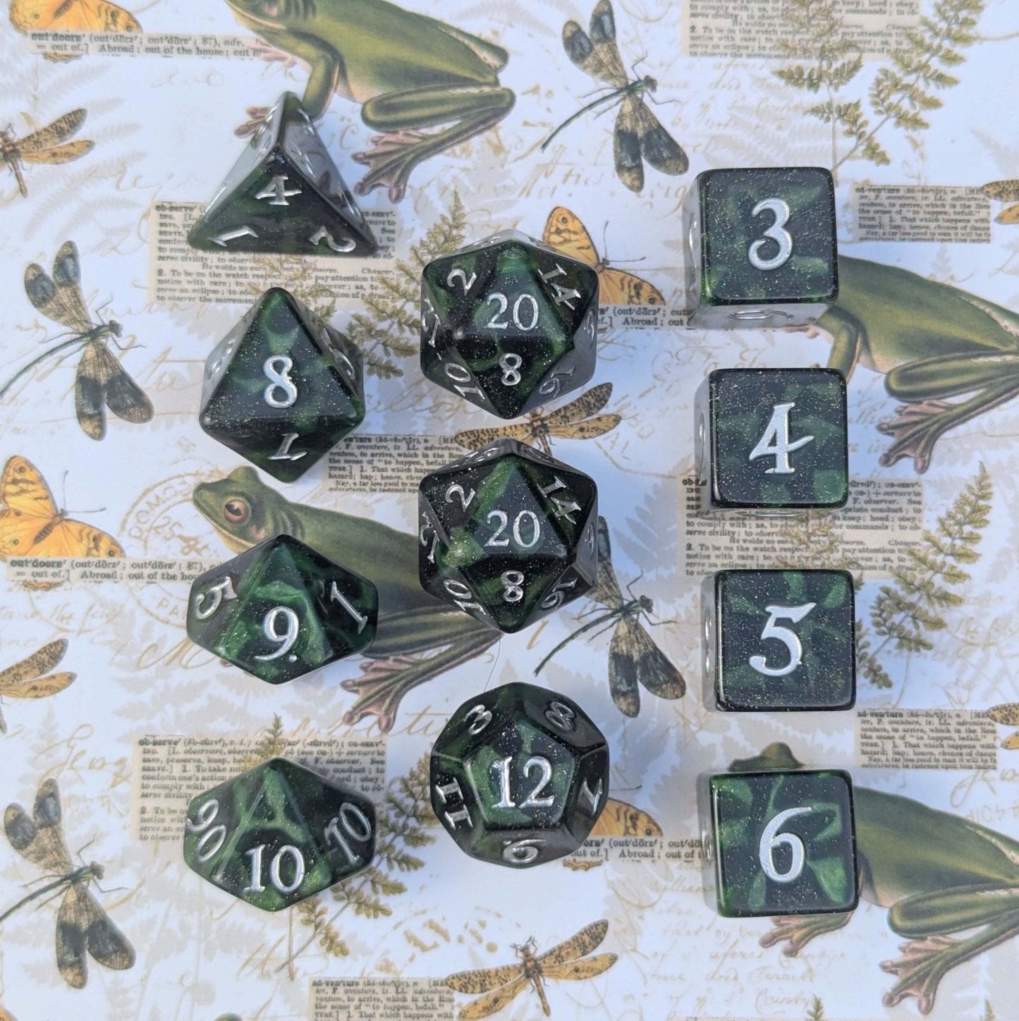 Forest Swamp Dice Set – 7 and 11 - Piece Golgari DnD Dice with Counter Dice | Fennek & Finch - Fennek and Finch