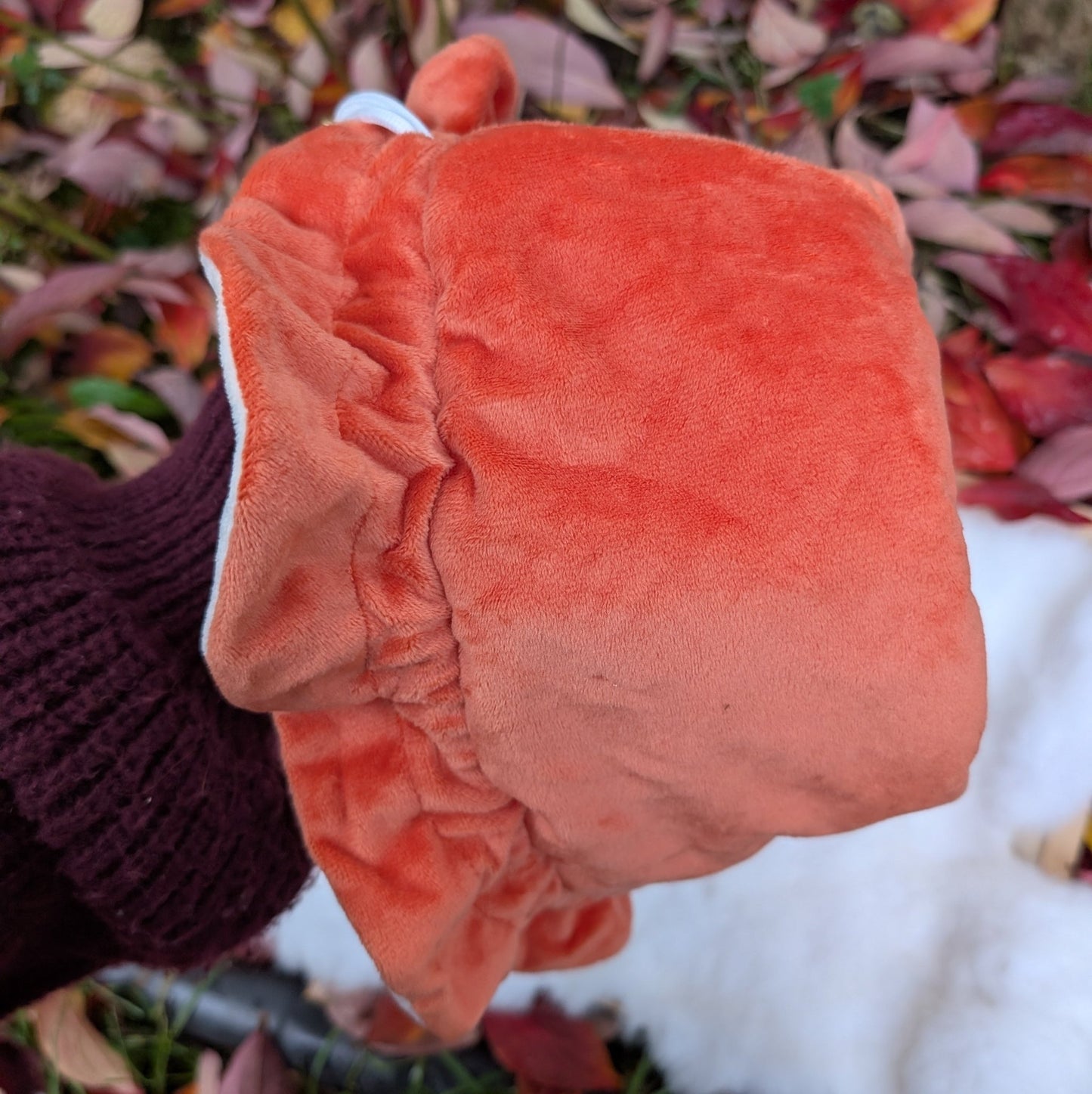 Fox Plush Dice Bag - Deep Red-Orange & Cream Drawstring Pouch with Embroidered Fox Fennek and Finch