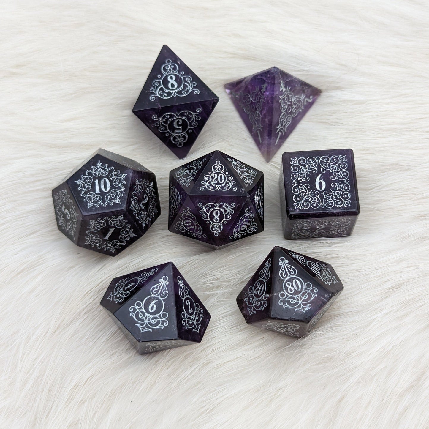 Garden Gate Amethyst Gemstone Dice Set.