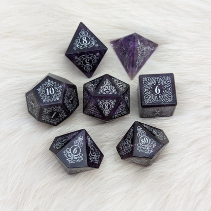 Garden Gate Amethyst Gemstone Dice Set – 7 - Piece DnD Dice | Fennek & Finch - Fennek and Finch