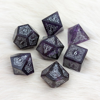 Garden Gate Amethyst Gemstone Dice Set – 7 - Piece DnD Dice | Fennek & Finch - Fennek and Finch