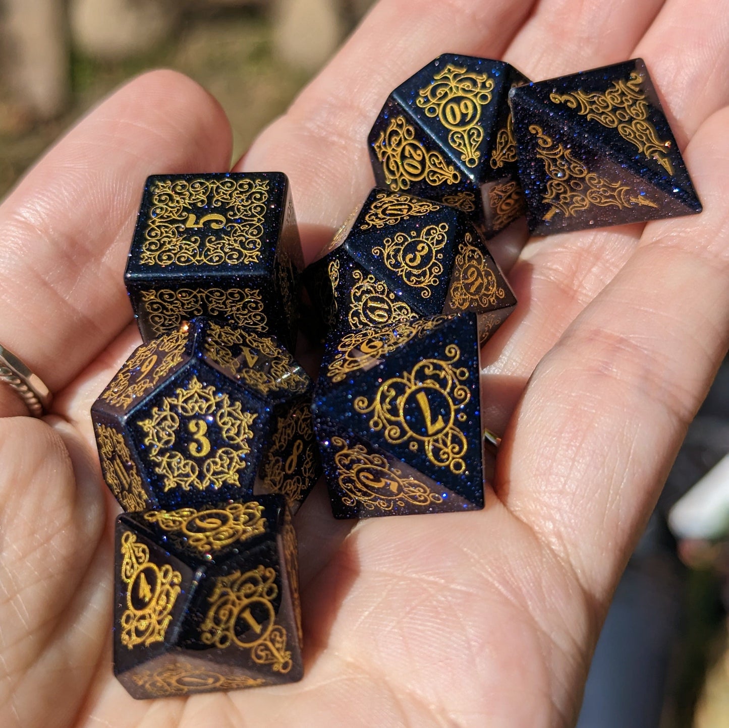 Garden Gate Blue Sandstone Gemstone Dice Set.