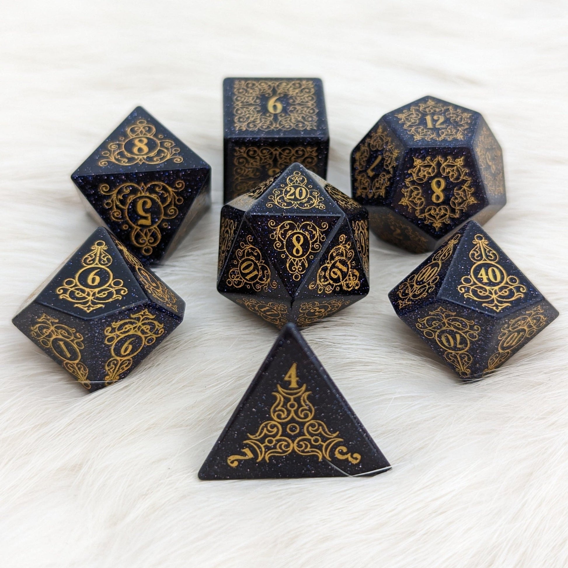 Garden Gate Blue Sandstone Gemstone Dice Set – 7 - Piece DnD Dice | Fennek & Finch - Fennek and Finch