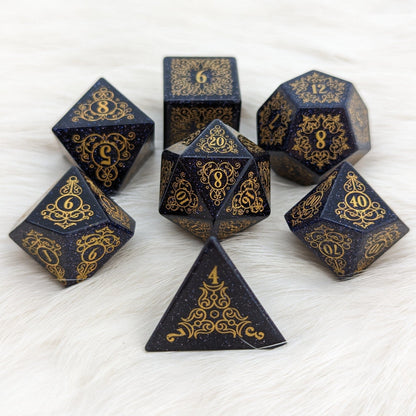 Garden Gate Blue Sandstone Gemstone Dice Set – 7 - Piece DnD Dice | Fennek & Finch - Fennek and Finch