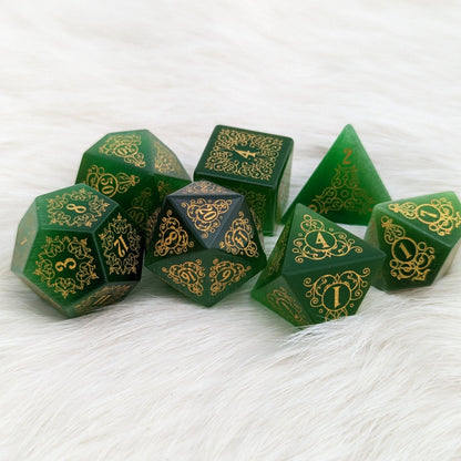 Garden Gate Green Cats Eye Gemstone Dice Set. Dice Sets & Games Fennek and Finch