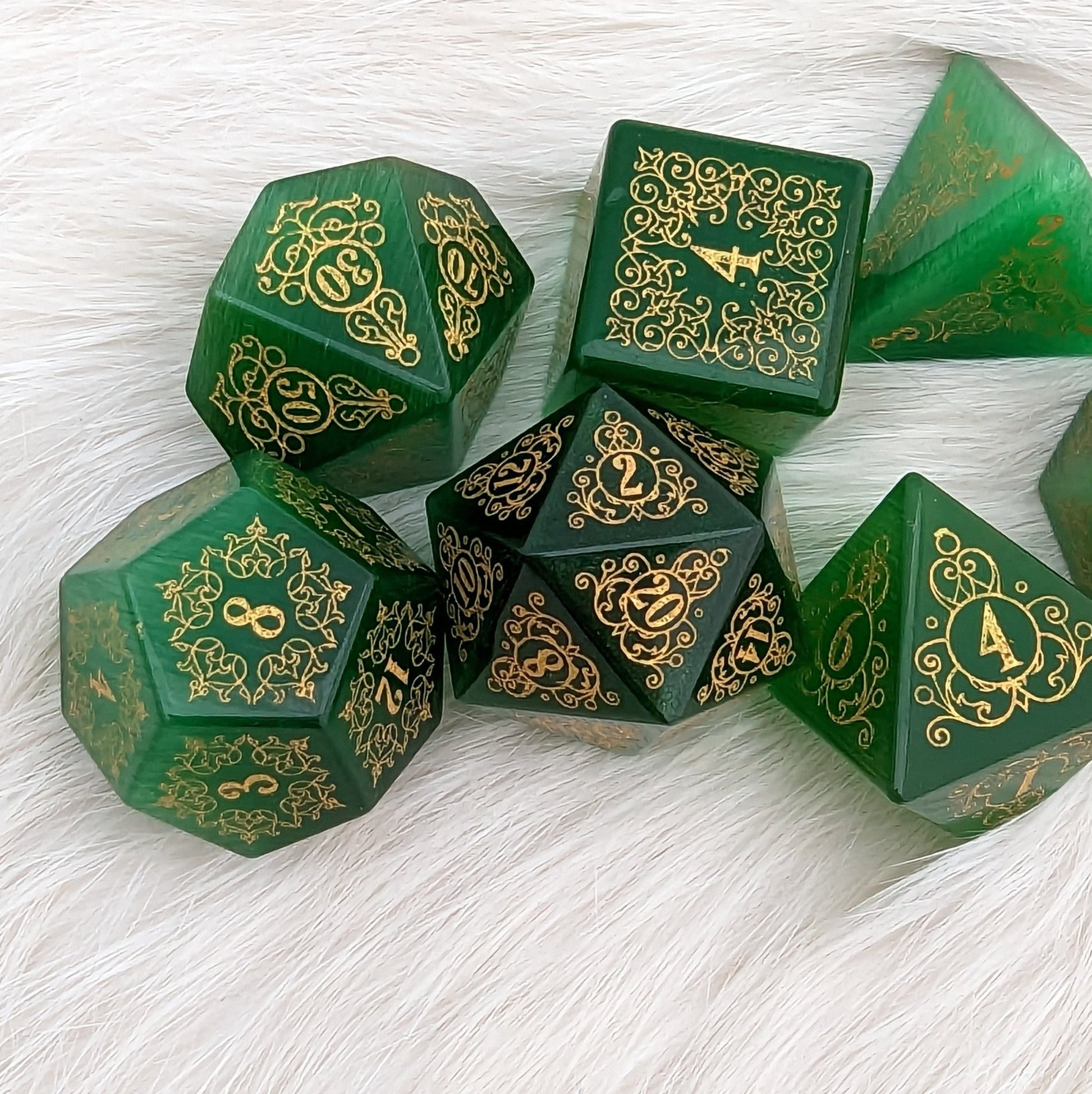 Garden Gate Green Cats Eye Gemstone Dice Set. Dice Sets & Games Fennek and Finch