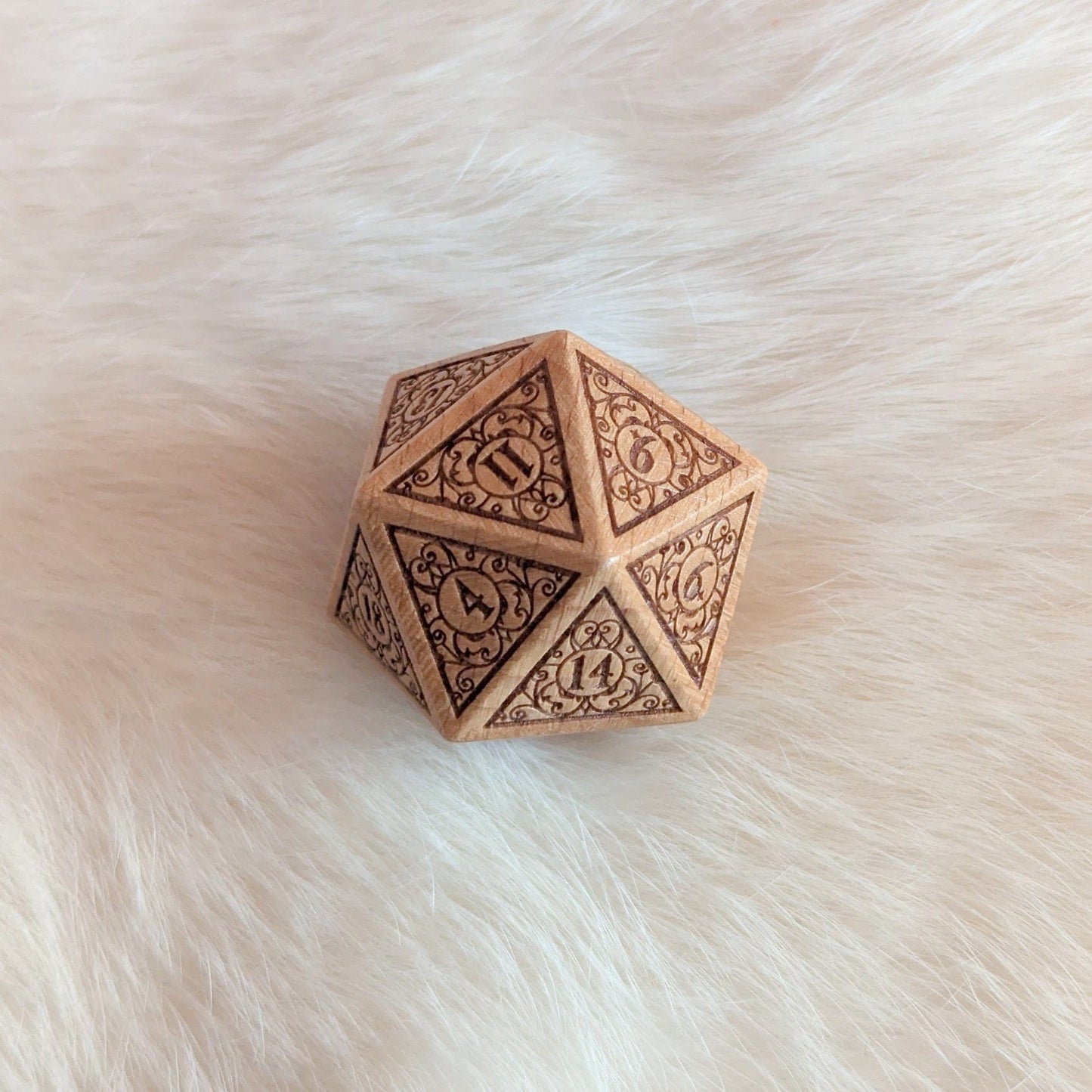 Garden Gate Large Wood D20 – Art Nouveau Engraved Wooden Die | Fennek & Finch Dice Sets & Games Fennek and Finch Beech