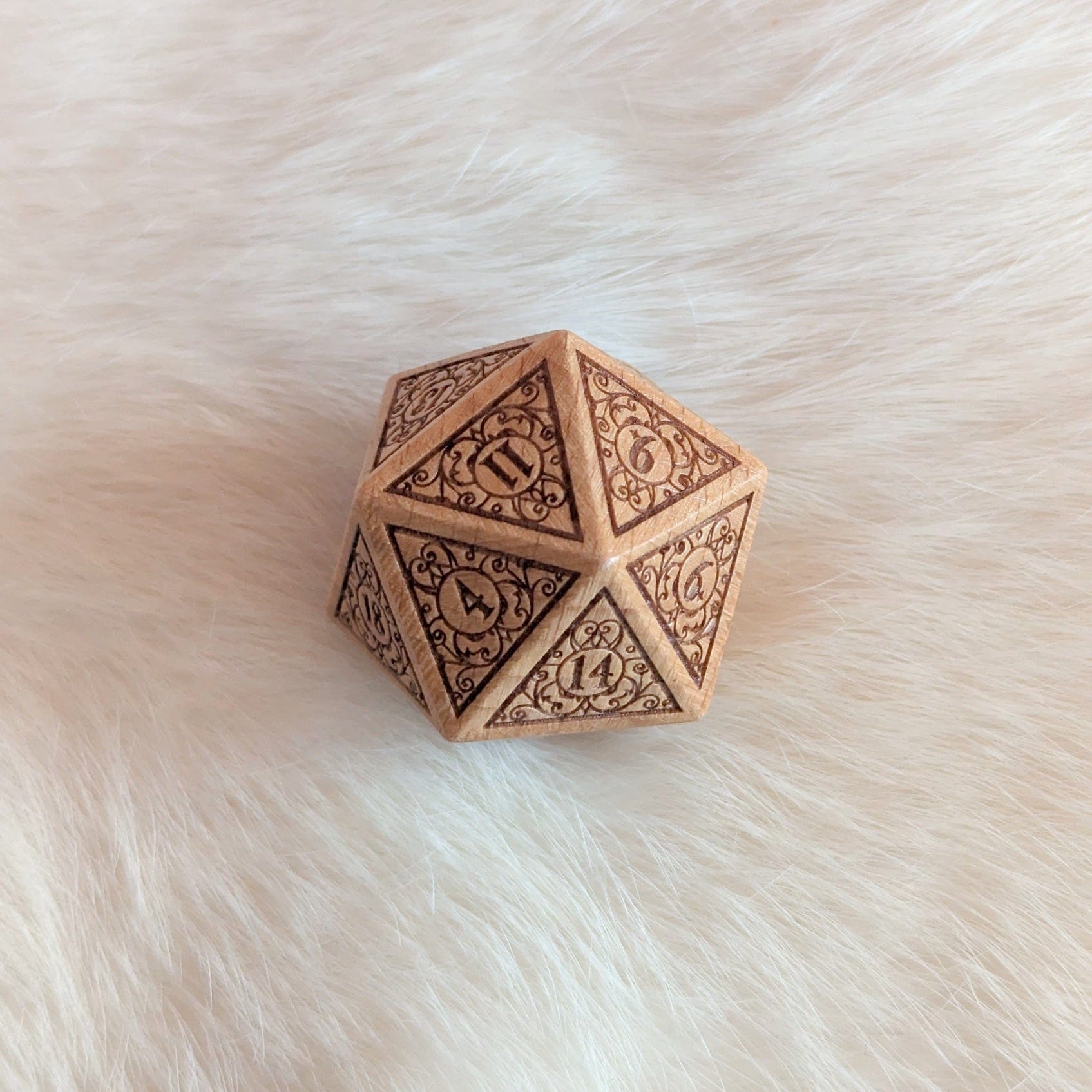 Garden Gate Large Wood D20 – Art Nouveau Engraved Wooden Die | Fennek & Finch Dice Sets & Games Fennek and Finch Beech