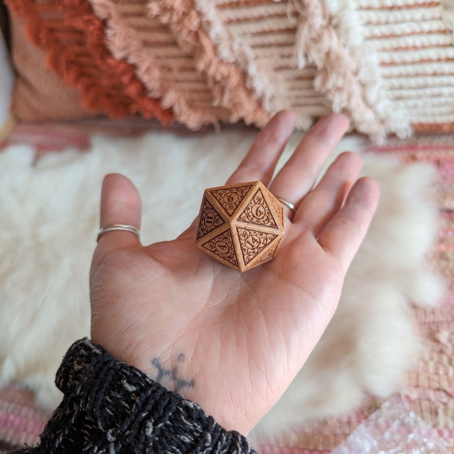 Garden Gate Large Wood D20 – Art Nouveau Engraved Wooden Die | Fennek & Finch Dice Sets & Games Fennek and Finch