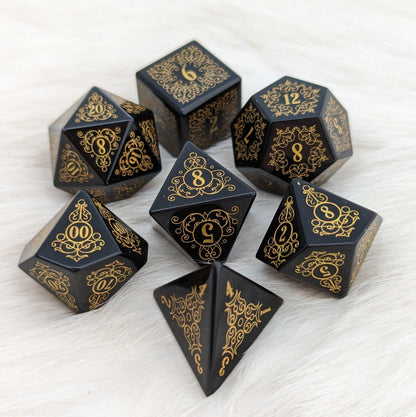Garden Gate Obsidian Gemstone Dice Set – 7 - Piece DnD Dice | Fennek & Finch - Fennek and Finch