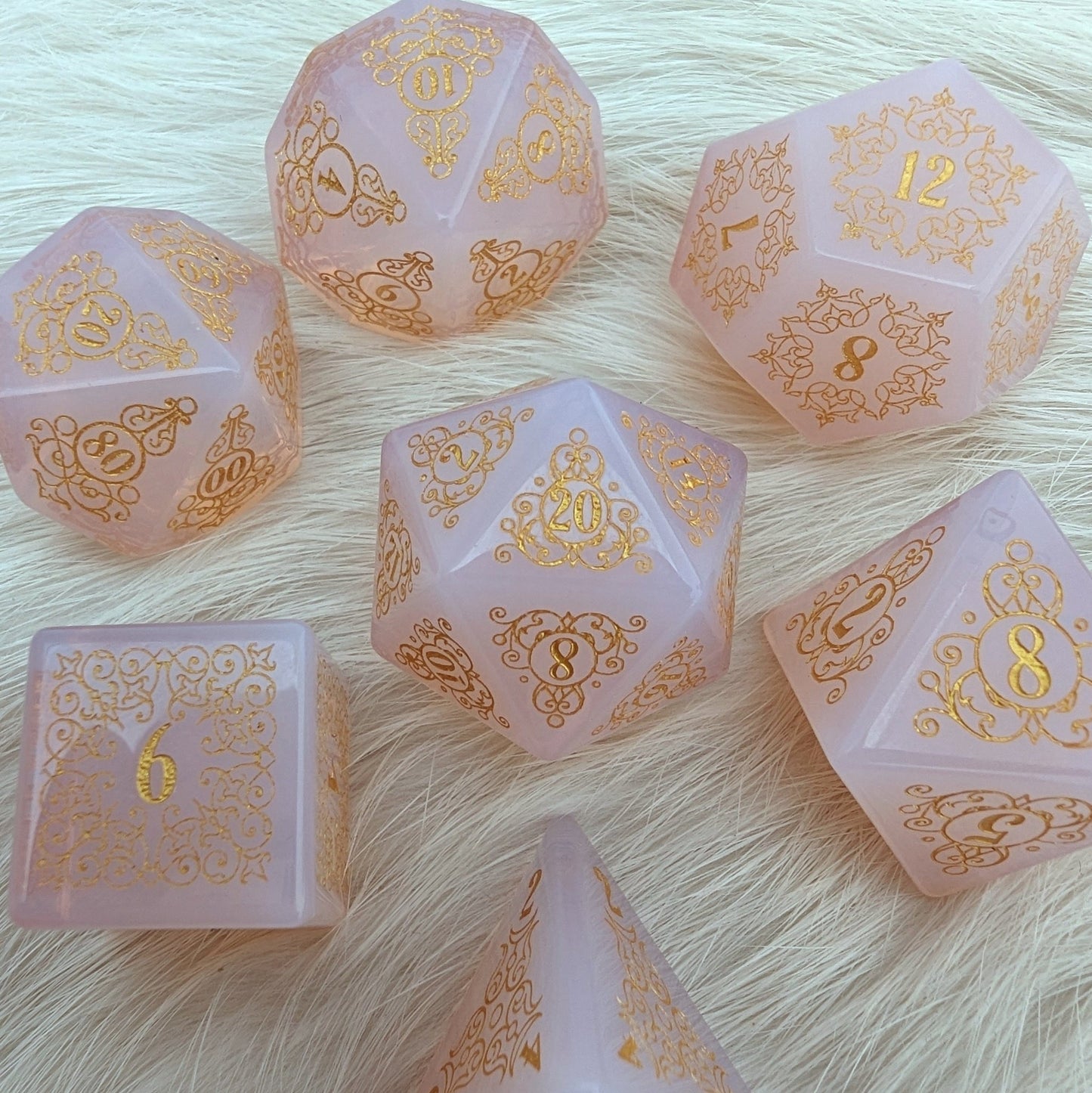 Garden Gate Pink Opalite Gemstone Dice Set – 7-Piece DnD Dice | Fennek & Finch Dice Sets & Games Fennek and Finch