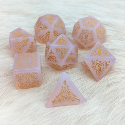 Garden Gate Pink Opalite Gemstone Dice Set – 7-Piece DnD Dice | Fennek & Finch Dice Sets & Games Fennek and Finch