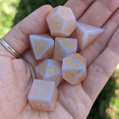 Garden Gate Pink Opalite Gemstone Dice Set – 7-Piece DnD Dice | Fennek & Finch Dice Sets & Games Fennek and Finch