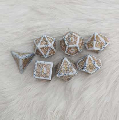 Garden Gate White Howlite Gemstone Dice Set – 7-Piece DnD Dice | Fennek & Finch Dice Sets & Games Fennek and Finch