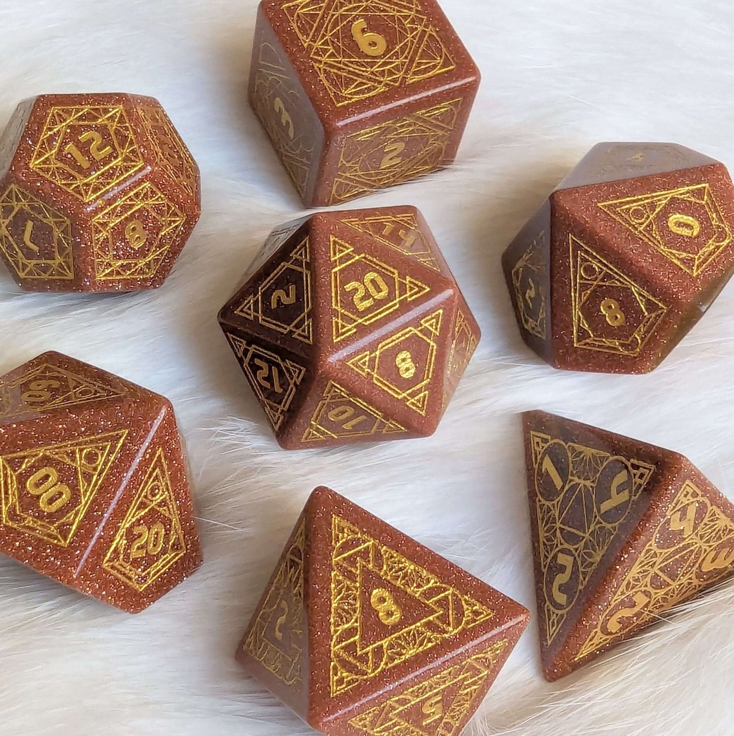 Geometric Goldstone Dice Set – Carved Gemstone DnD Dice | Fennek & Finch - Fennek and Finch