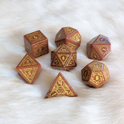 Geometric Goldstone Dice Set – Carved Gemstone DnD Dice | Fennek & Finch - Fennek and Finch