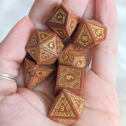 Geometric Goldstone Dice Set – Carved Gemstone DnD Dice | Fennek & Finch - Fennek and Finch