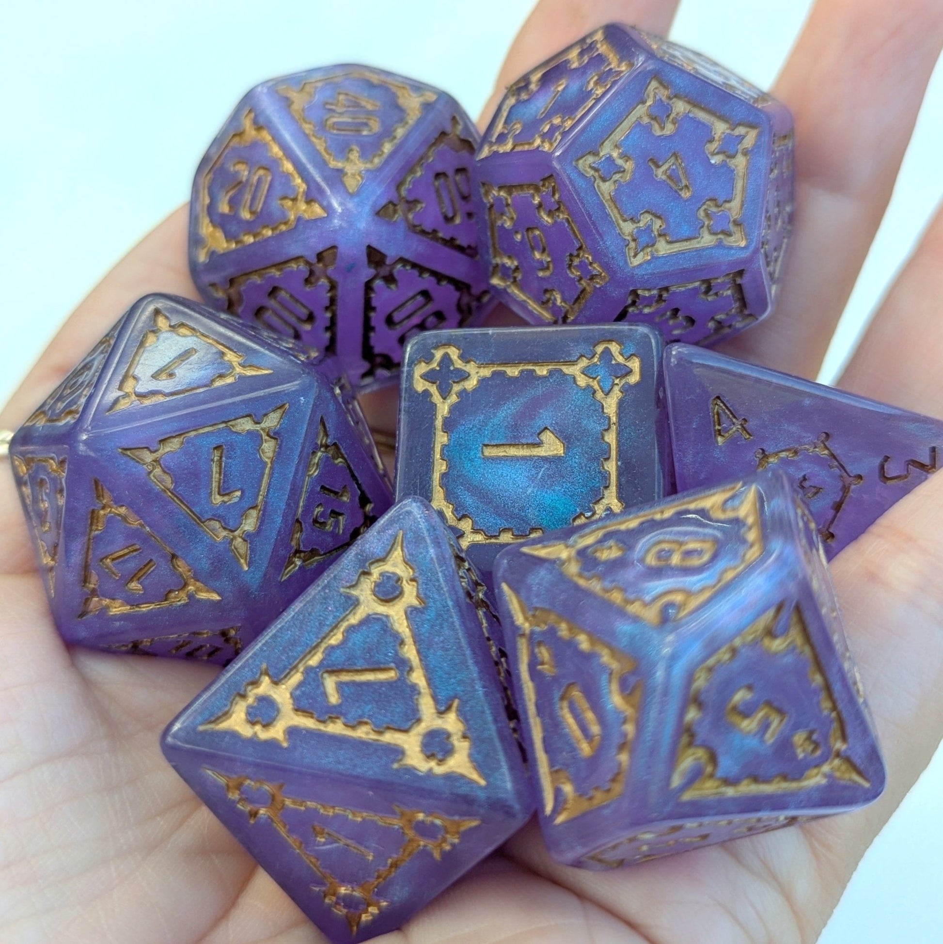 Giant Castle Dice – 7 - Piece Extra Large Resin Detailed Numbers DnD Dice - Fennek and Finch