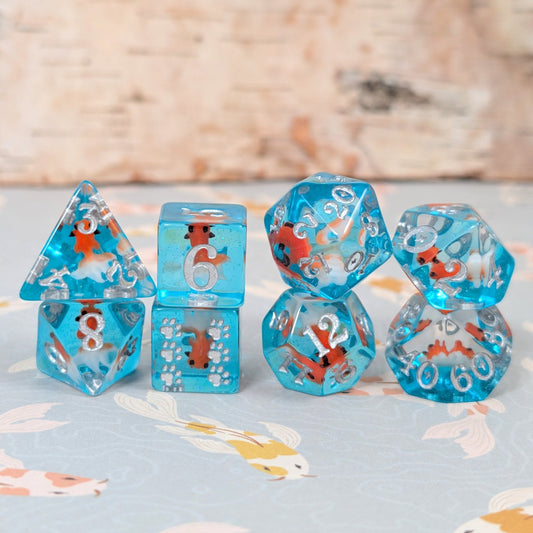 Goldfish Resin Dice Set – 8pc Animal Dice with Paw D6 - Fennek and Finch