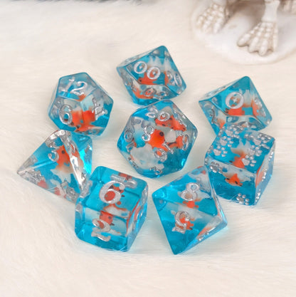 Goldfish Resin Dice Set – 8pc Animal Dice with Paw D6 - Fennek and Finch