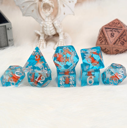 Goldfish Resin Dice Set – 8pc Animal Dice with Paw D6 - Fennek and Finch