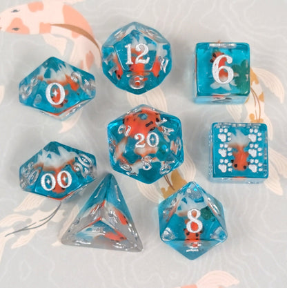 Goldfish Resin Dice Set – 8pc Animal Dice with Paw D6 - Fennek and Finch