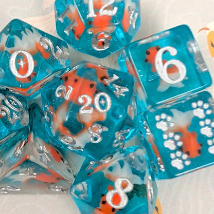 Goldfish Resin Dice Set – 8pc Animal Dice with Paw D6 - Fennek and Finch