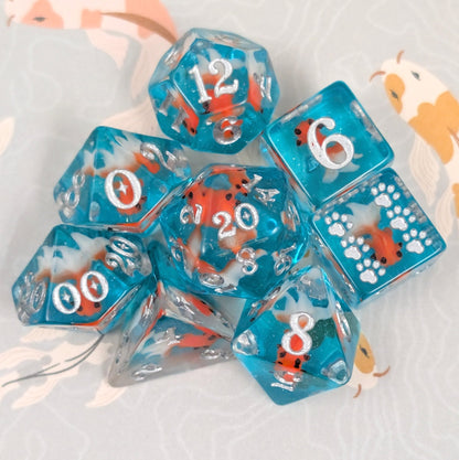 Goldfish Resin Dice Set – 8pc Animal Dice with Paw D6 - Fennek and Finch