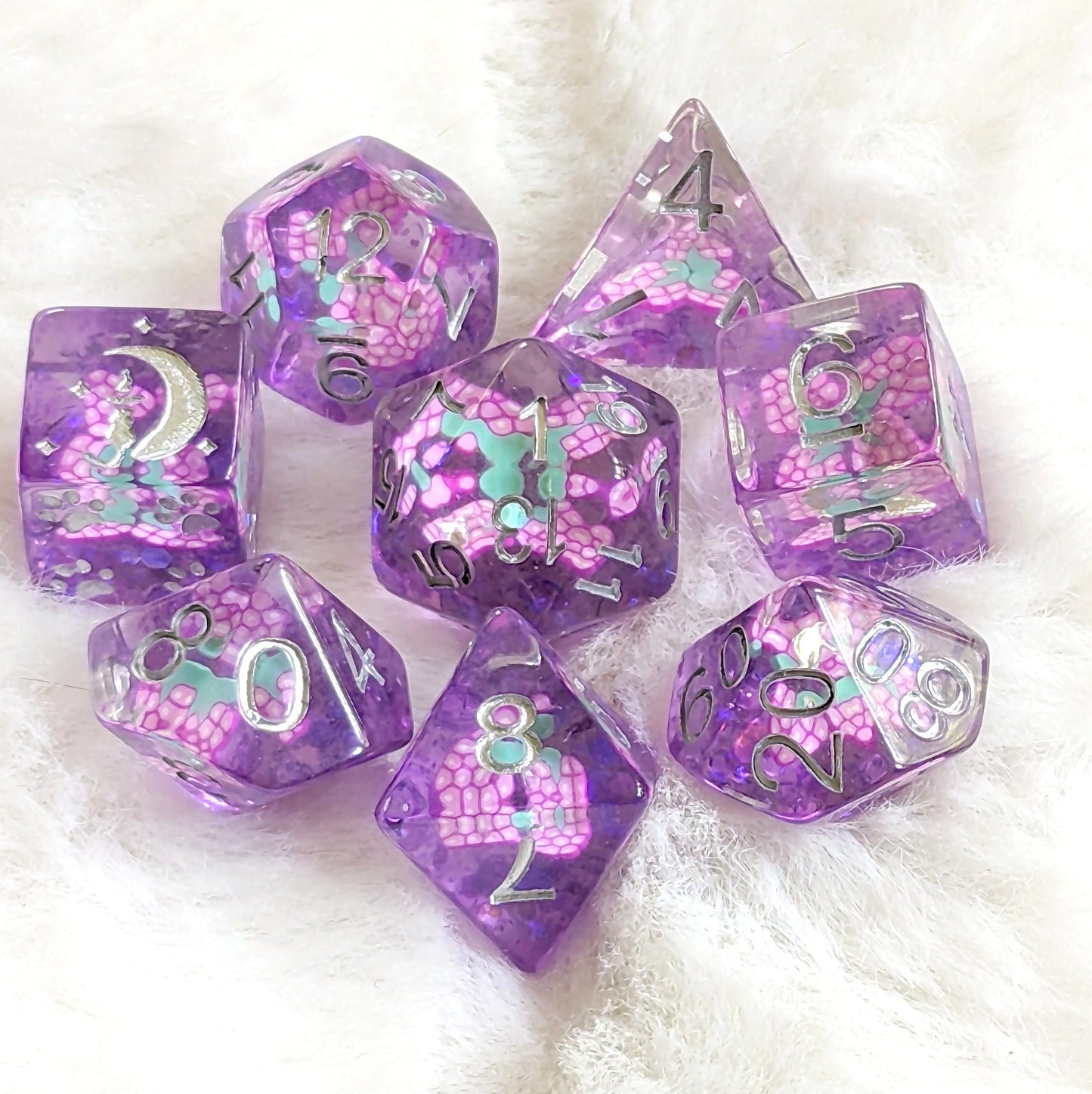 Grape Dice Set. 8 Piece Fruit Slice Bright DnD Dice Set