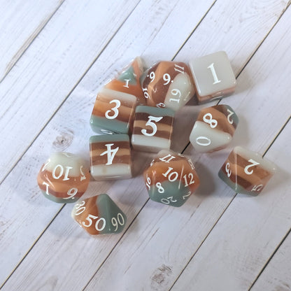 Horizons - Layered Earth Tone Resin 11 Piece Dice Set Dice Set Fennek and Finch