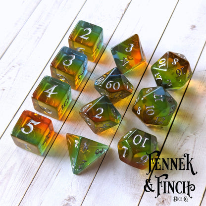 Sunrise Dice Set – 11 Piece Dice Set Fennek & Finch